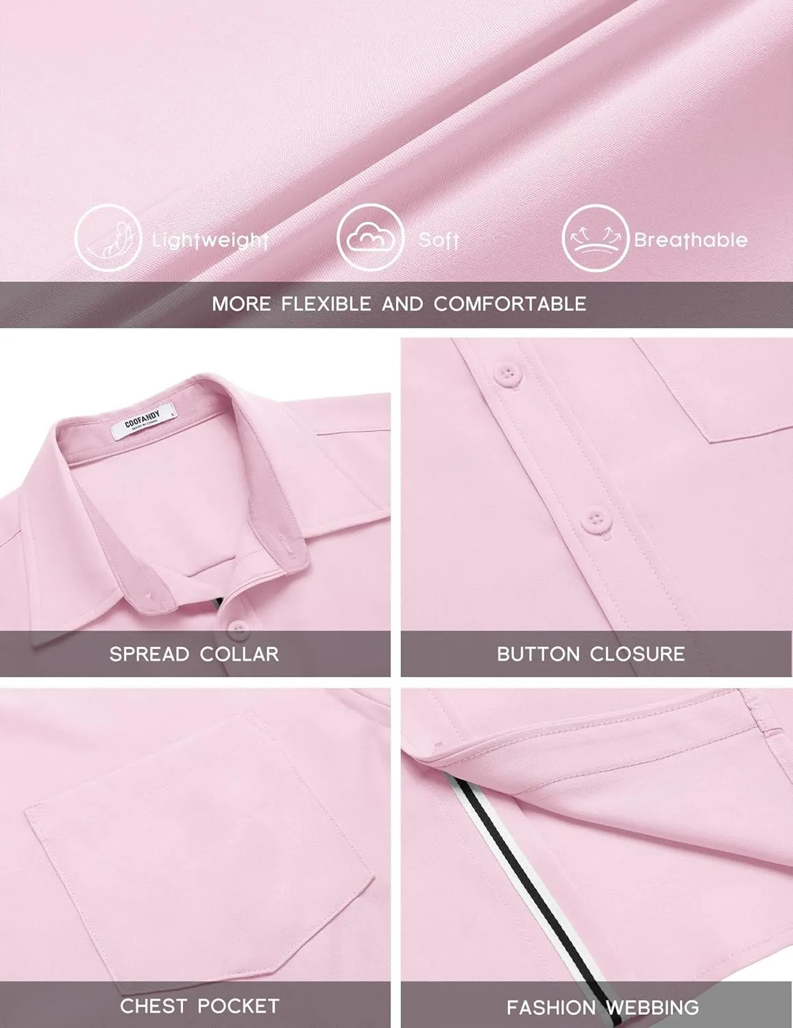 COOFANDY Men's Casual Button Down Shirts Stretch Short Sleeve Business Dress Shirt with Pocket