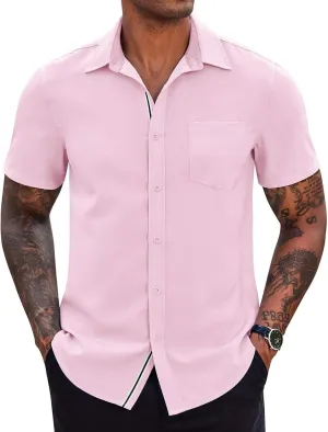 COOFANDY Men's Casual Button Down Shirts Stretch Short Sleeve Business Dress Shirt with Pocket