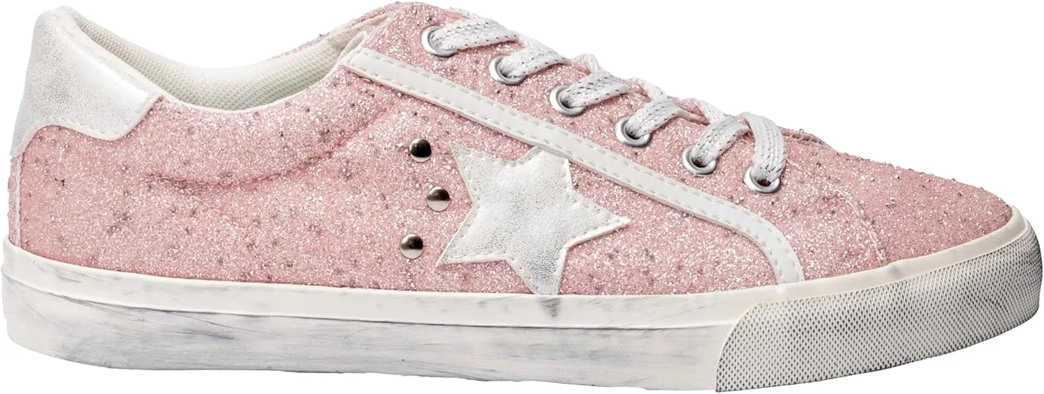 Corkys Footwear Hey Girl Womens Big Dipper Fashion Sneakers - Featuring a Star Patch on The Side with Stud Embellishments, Comfortable Insoles, and A Lace-up Design