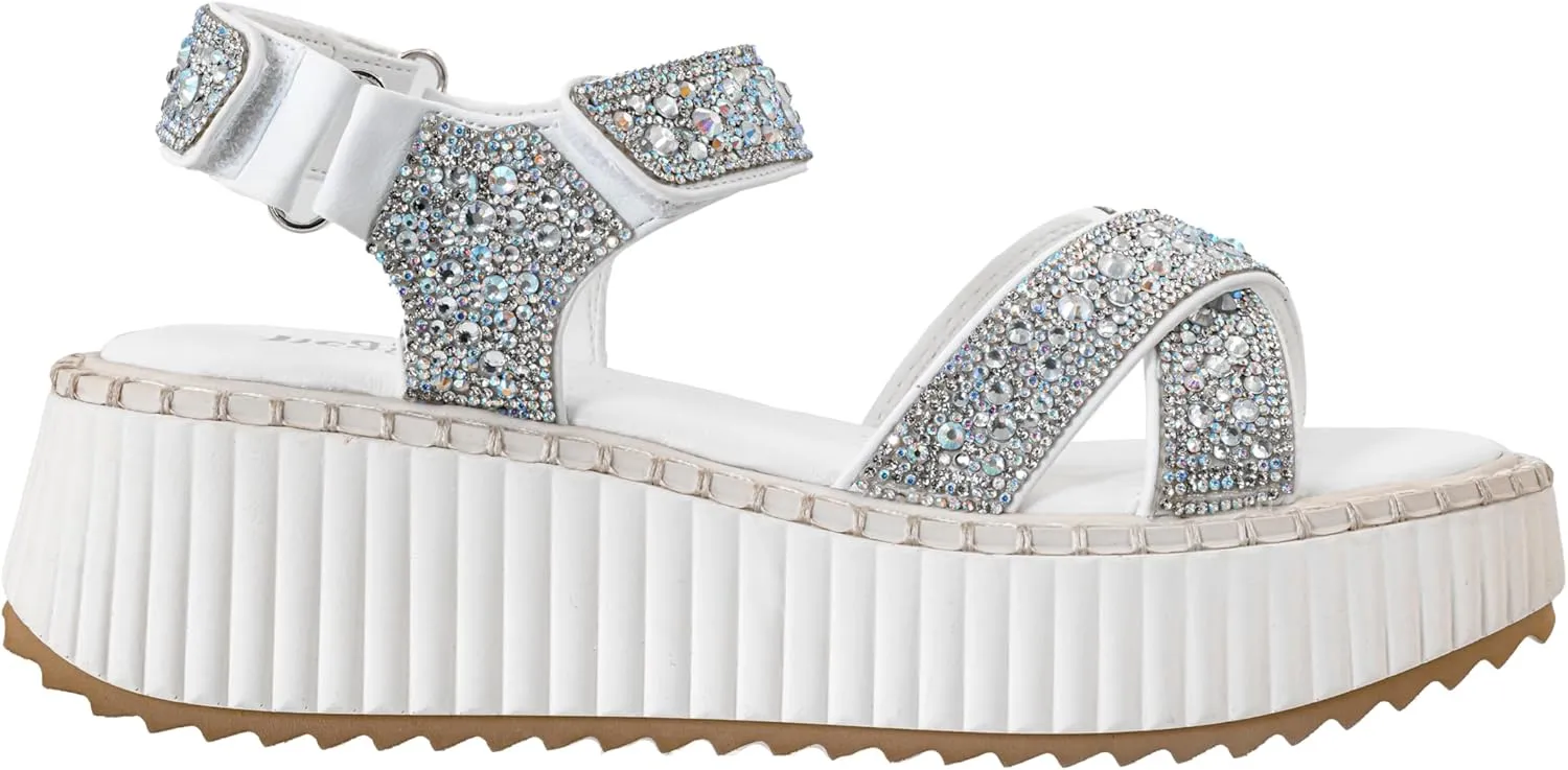 Corkys Footwear Women's Total Catch Sandals: Criss-Cross Style Straps with 1.75-Inch Platform and Secure Hook And Loop Ankle Closure for Comfort and Fashion