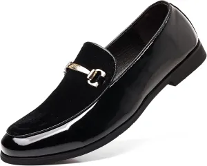 COSIDRAM Men's Casual Shoes Fashion Velvet Patent Leather Loafers Classic Gold Buckle Business Party Shoes