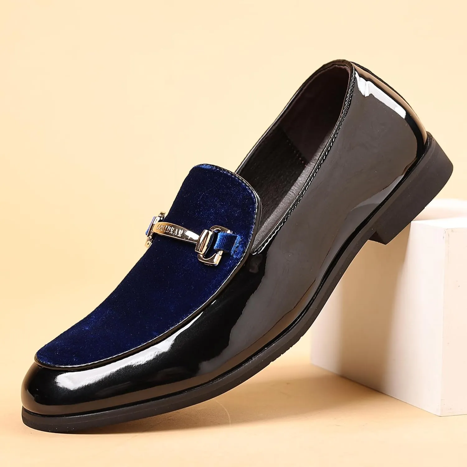 COSIDRAM Men's Casual Shoes Fashion Velvet Patent Leather Loafers Classic Gold Buckle Business Party Shoes