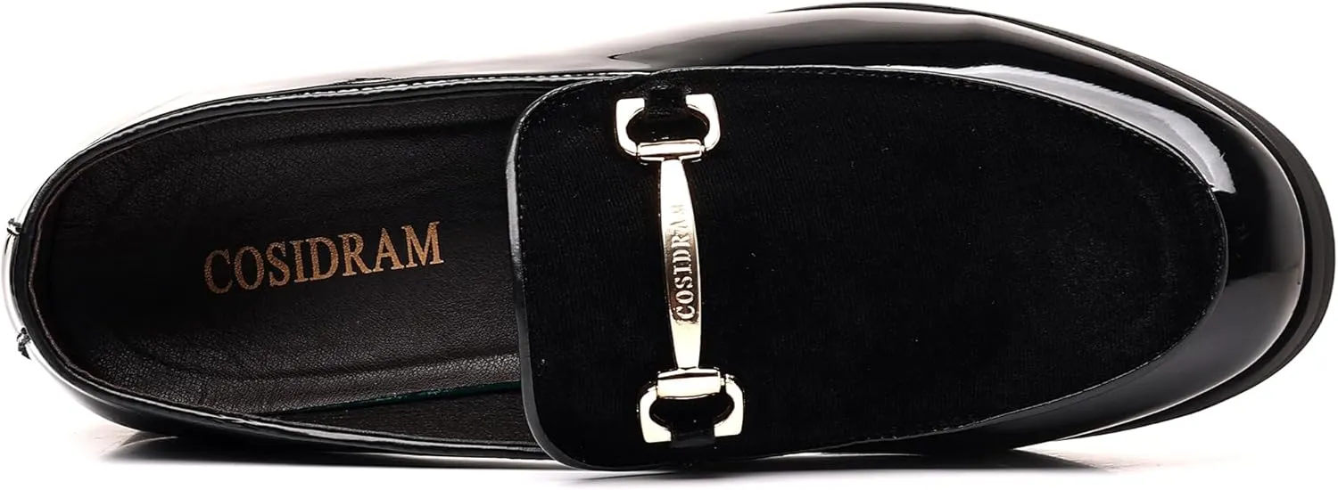 COSIDRAM Men's Casual Shoes Fashion Velvet Patent Leather Loafers Classic Gold Buckle Business Party Shoes