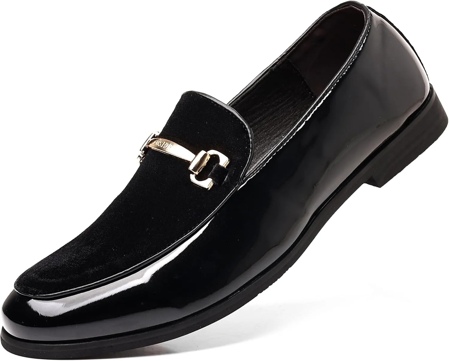 COSIDRAM Men's Casual Shoes Fashion Velvet Patent Leather Loafers Classic Gold Buckle Business Party Shoes