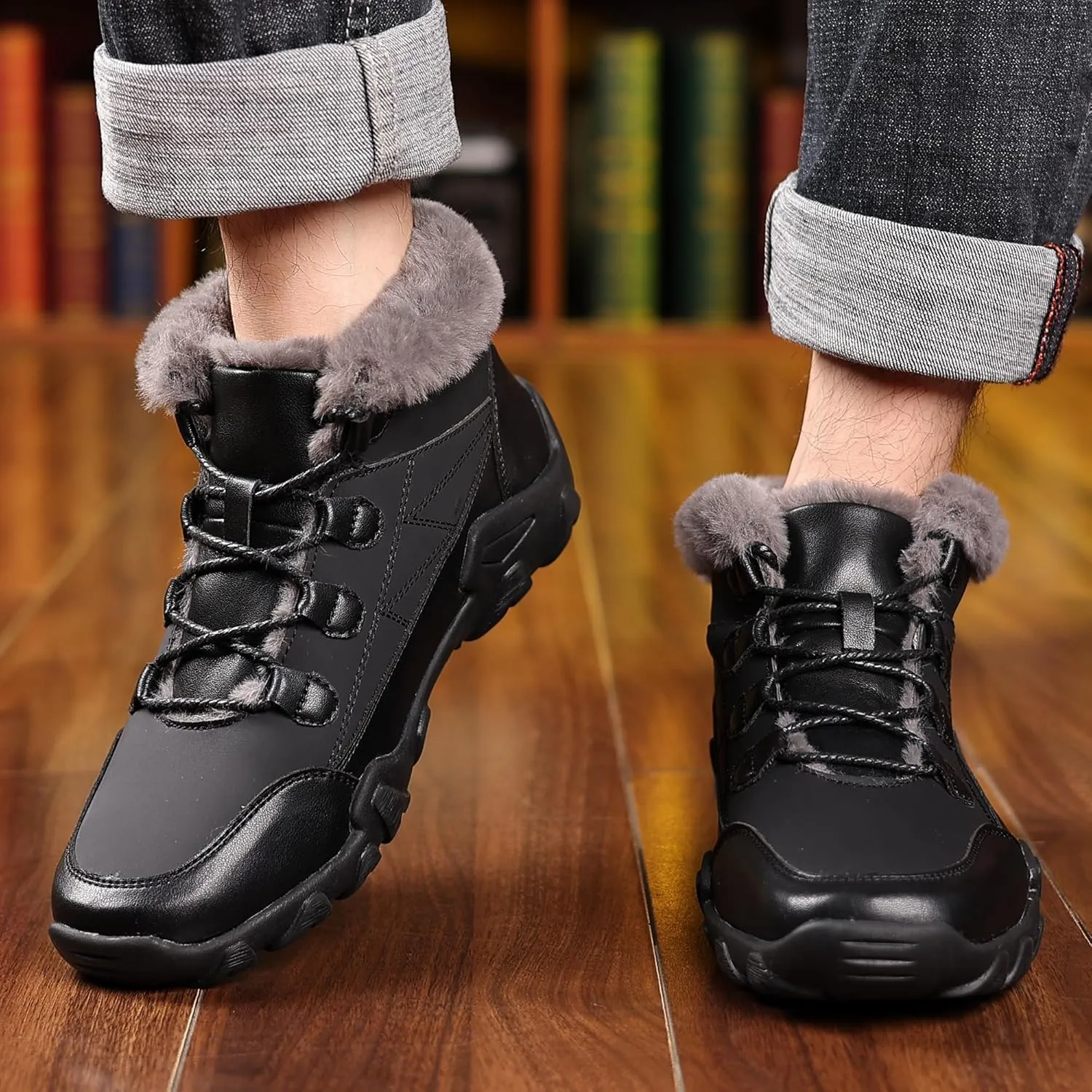 COSIDRAM Mens Snow Boots Outdoor Winter Warm Hiking Ankle Boots Anti Slip Insulated Work Shoes