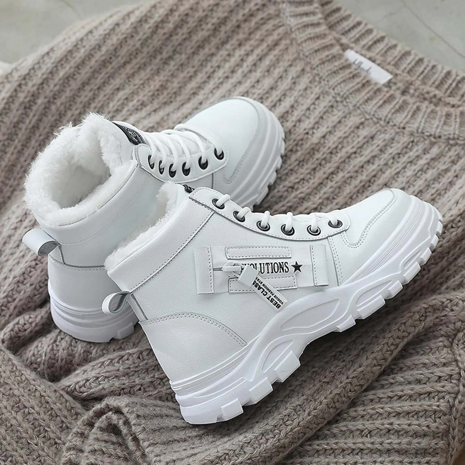 Cotton Shoes Women's Winter Plus Velvet New Versatile Warm High Top Boots Cotton Shoes Winter Shoes Summer Sandals Size 6, 6.5