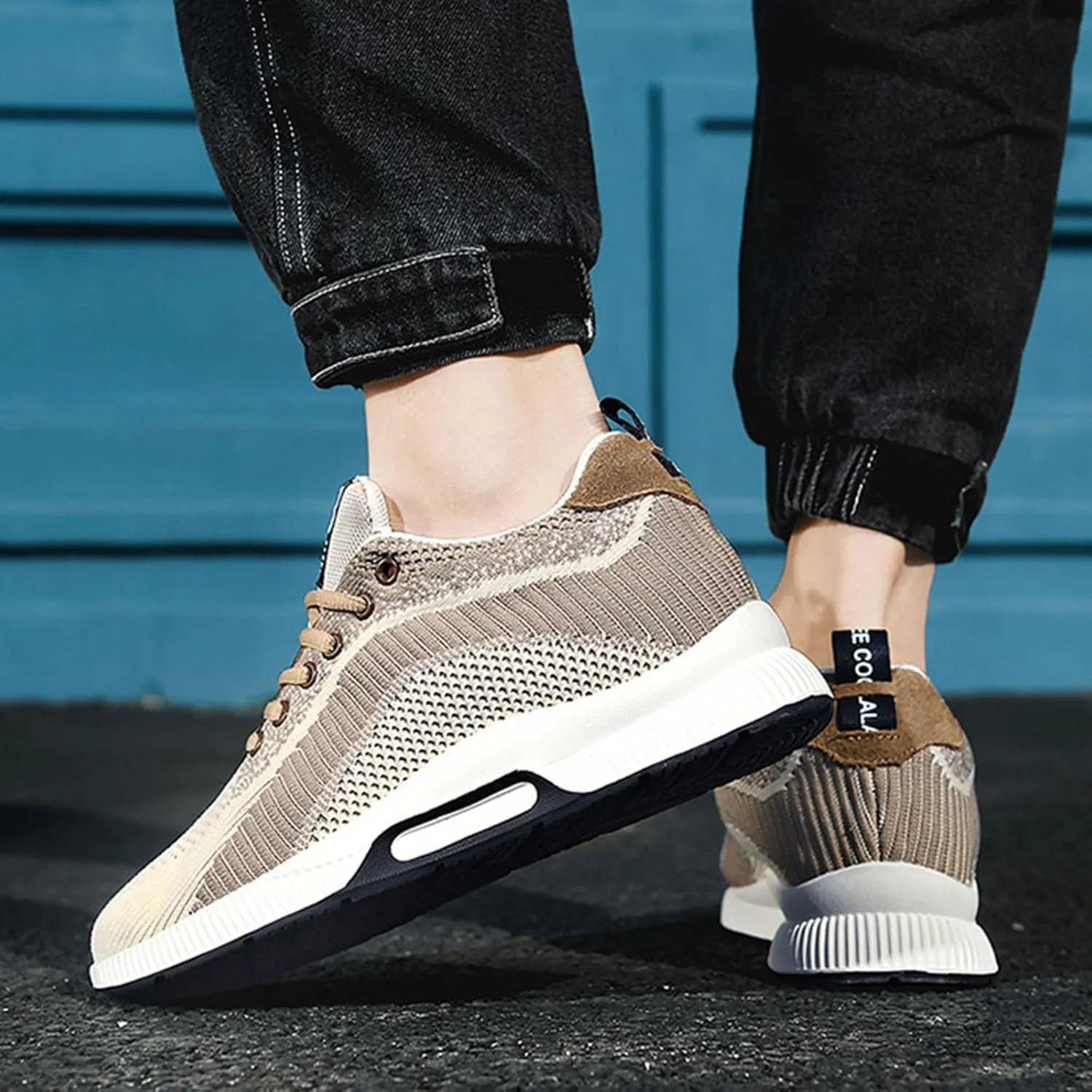 Couple Men's Elevator Shoes Men's Casual Mesh Trainers Lightweight Breathable Lace Up Sports Shoes Vintage Mens Sneaker