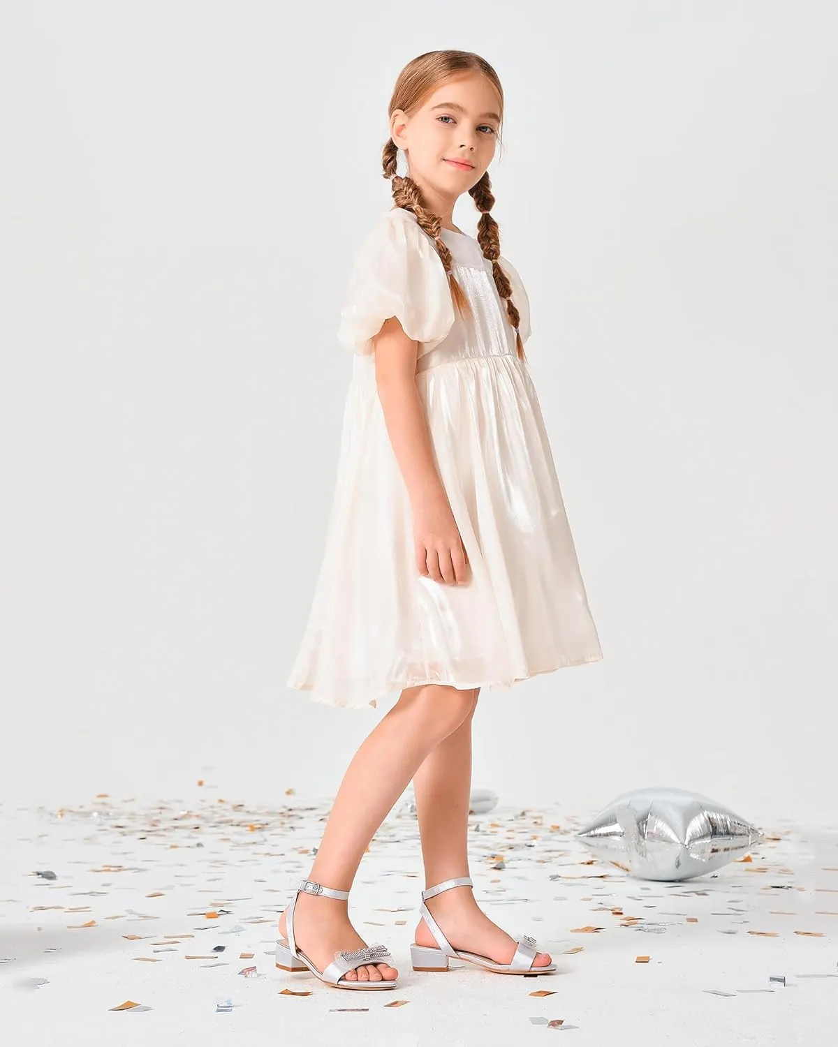 Coutgo Girls Low Heel Sandals Open Toe Rhinestone Ankle Strap Flower Wedding Dress Shoes Little Big Kids