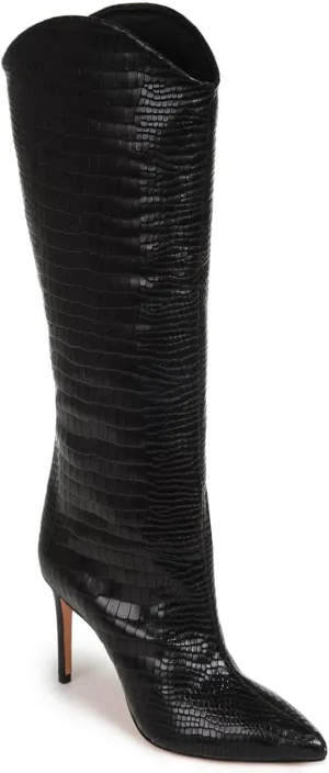 Coutgo Womens Knee High Boots Stiletto High Heels Pointed Toe Faux Crocodile Tall Boots Fall Winter Shoes