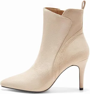 Coutgo Womens Pointed Toe Ankle Booties Stiletto High Heel Suede Fall Winter Boots Shoes with Side Zipper