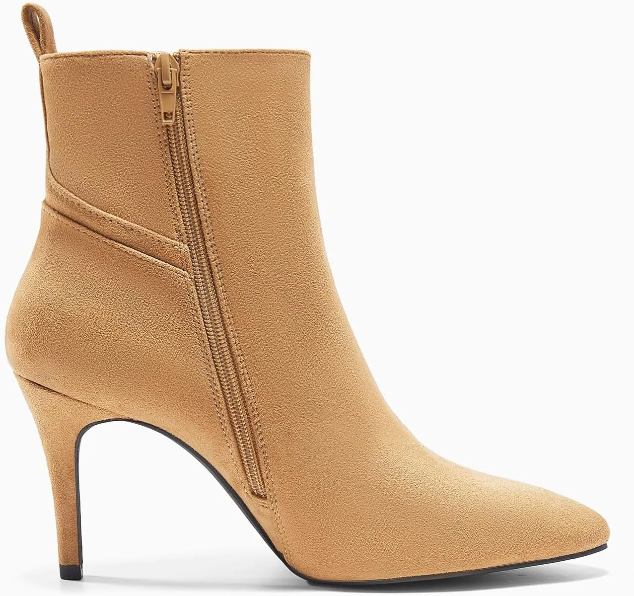 Coutgo Womens Pointed Toe Ankle Booties Stiletto High Heel Suede Fall Winter Boots Shoes with Side Zipper