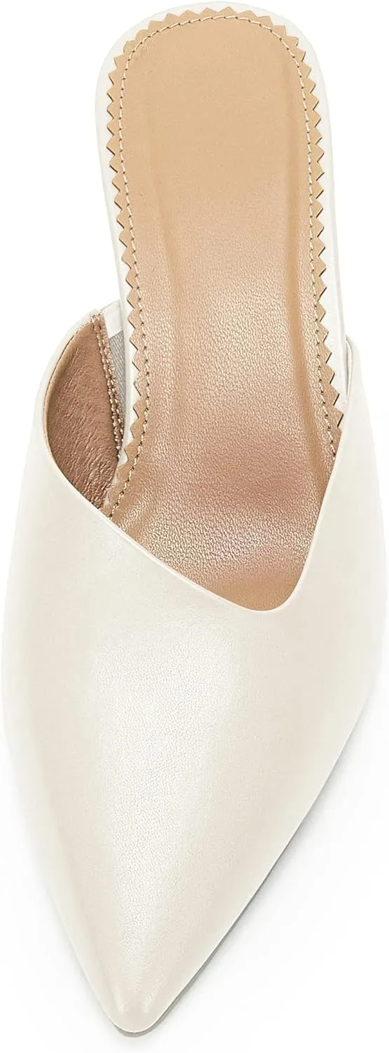 Coutgo Womens Pointed Toe V Cut Mules Chunky Block Heels Slip On Clogs Fashion Office Slides Shoes