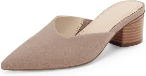 Coutgo Womens Pointed Toe V Cut Mules Chunky Block Heels Slip On Clogs Fashion Office Slides Shoes