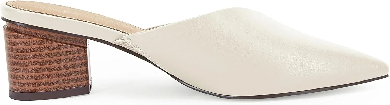 Coutgo Womens Pointed Toe V Cut Mules Chunky Block Heels Slip On Clogs Fashion Office Slides Shoes