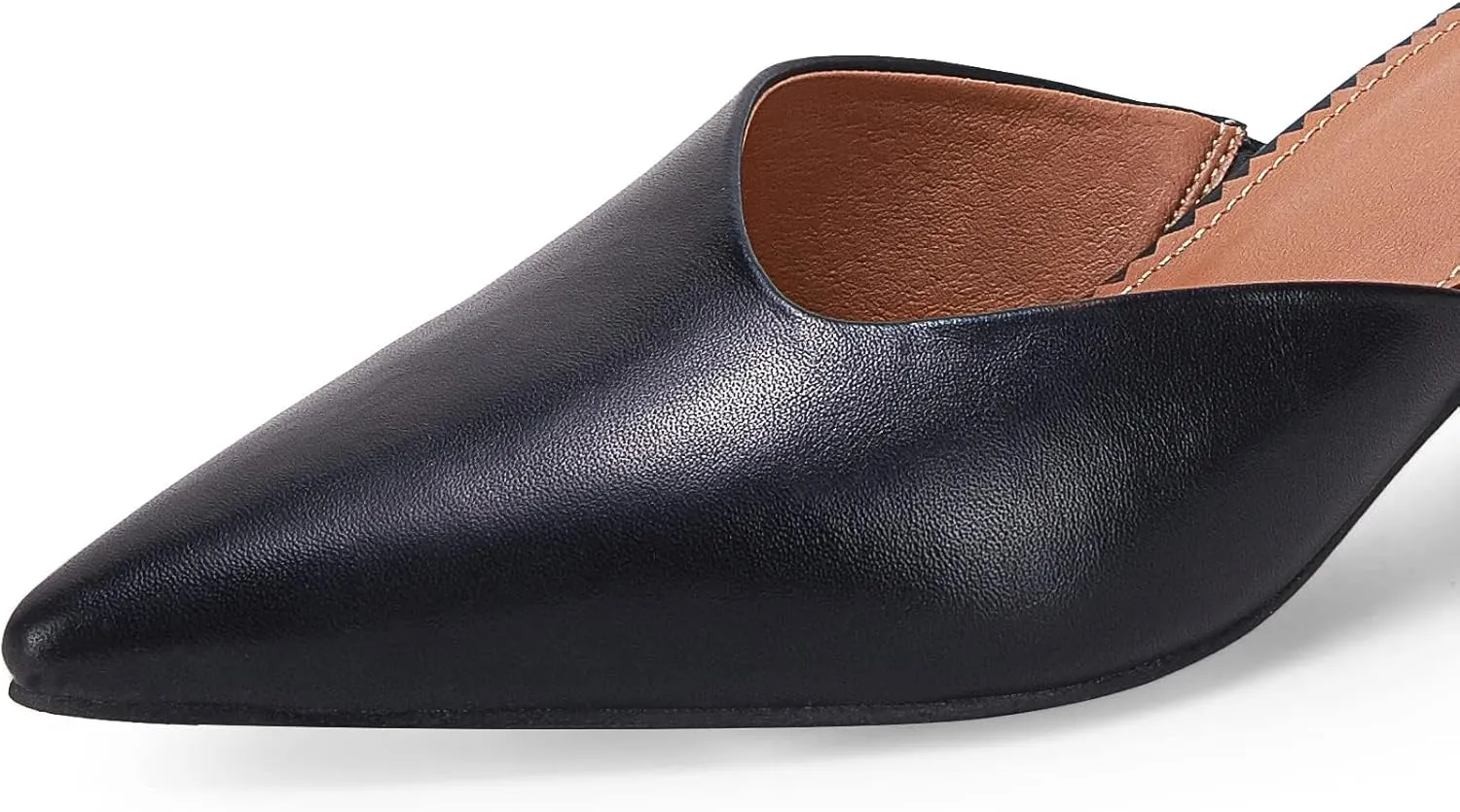 Coutgo Womens Pointed Toe V Cut Mules Chunky Block Heels Slip On Clogs Fashion Office Slides Shoes