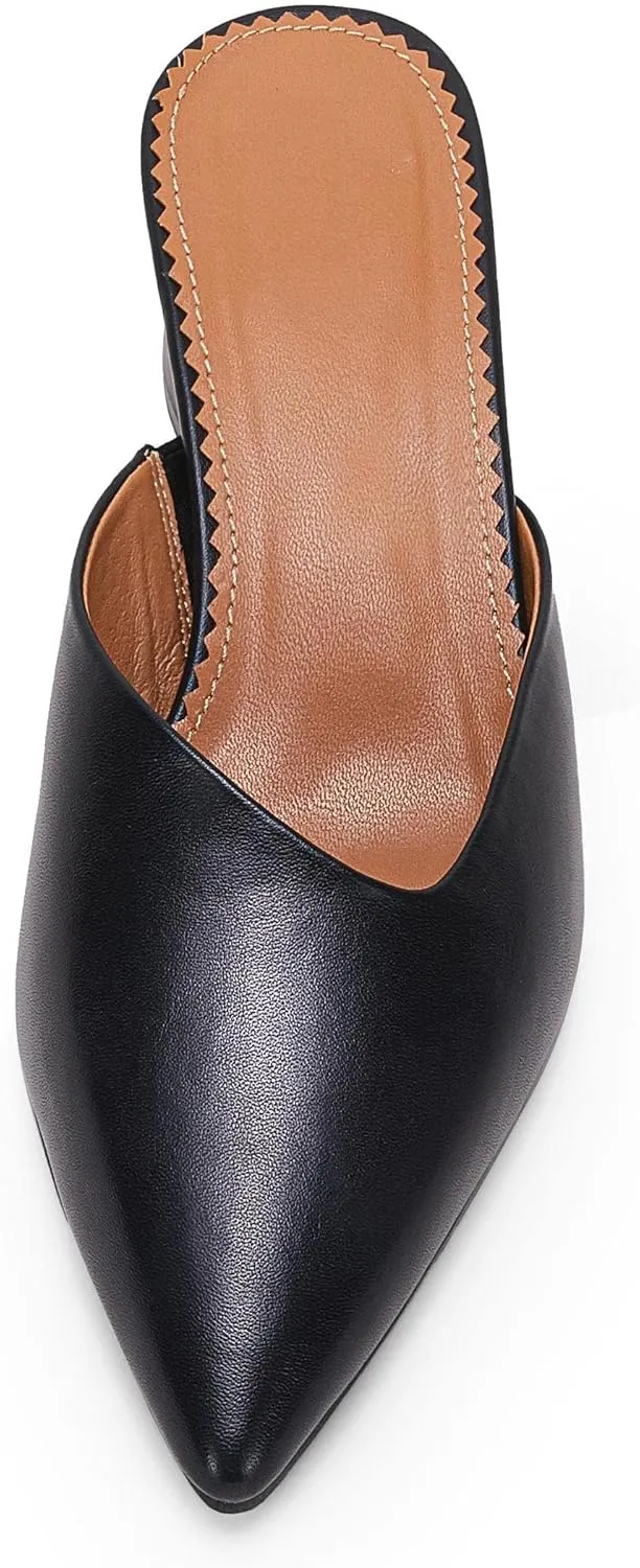 Coutgo Womens Pointed Toe V Cut Mules Chunky Block Heels Slip On Clogs Fashion Office Slides Shoes