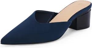 Coutgo Womens Pointed Toe V Cut Mules Chunky Block Heels Slip On Clogs Fashion Office Slides Shoes