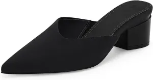 Coutgo Womens Pointed Toe V Cut Mules Chunky Block Heels Slip On Clogs Fashion Office Slides Shoes