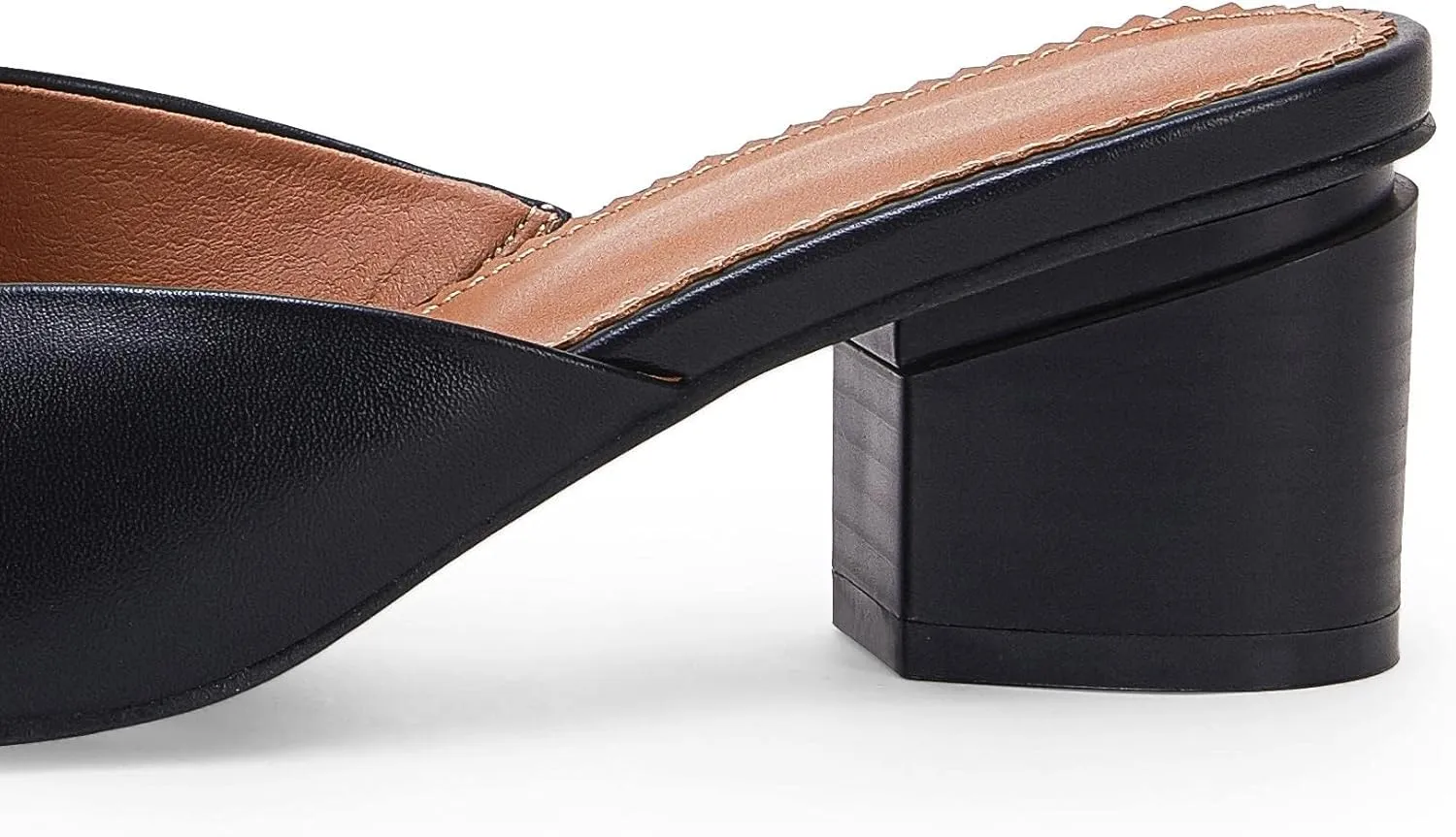 Coutgo Womens Pointed Toe V Cut Mules Chunky Block Heels Slip On Clogs Fashion Office Slides Shoes