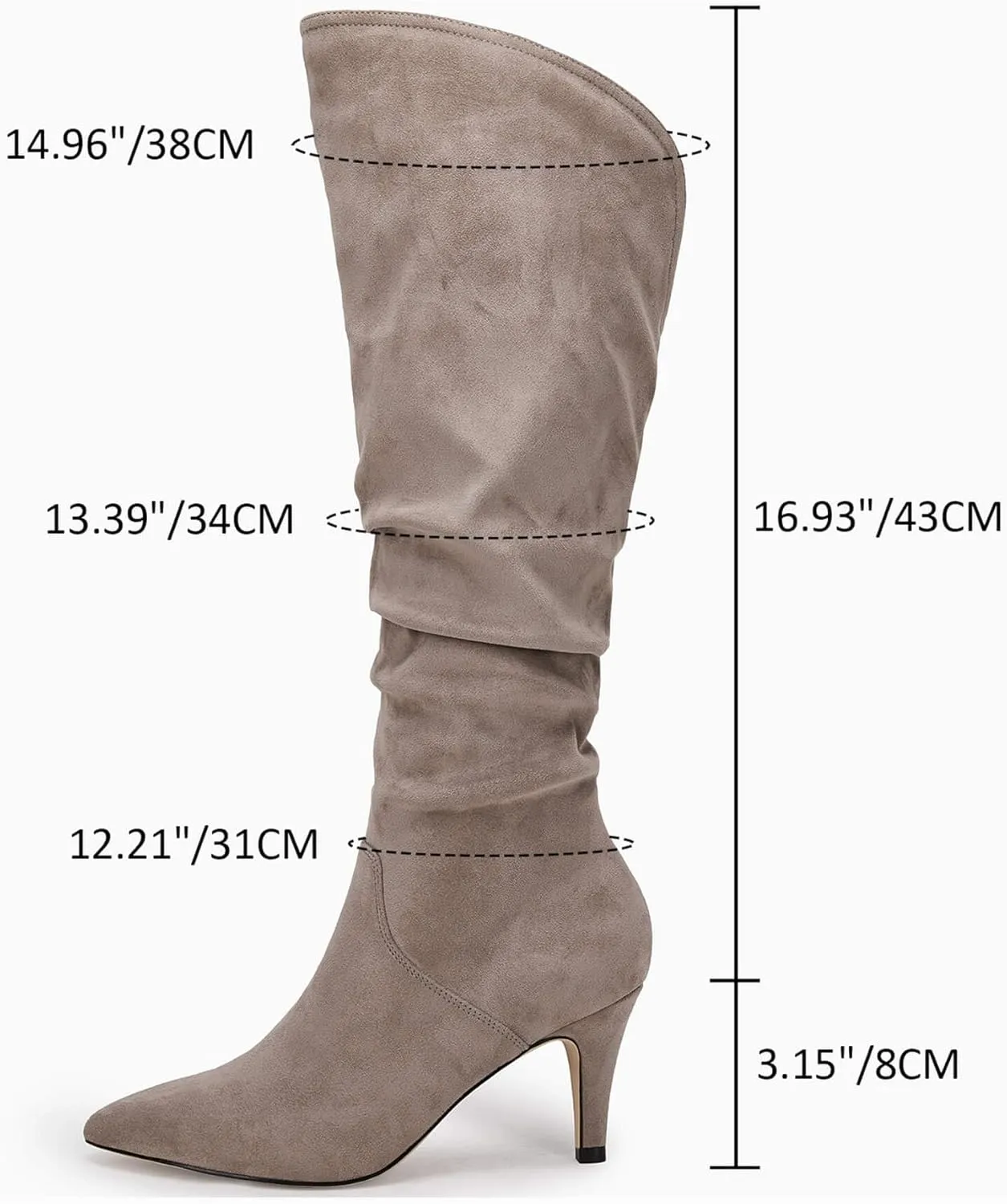 Coutgo Womens Slouchy Knee High Boots Wide Calf Kitten Heel Pointed Toe Pull On Long Boots Winter Shoes