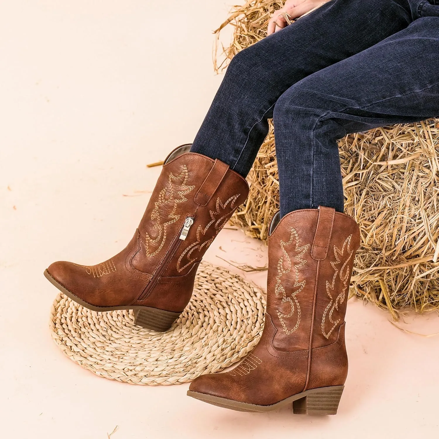 Cowboy Boots for Girls Pointed Toe Kids Cowgirl Boots Mid Calf Western Youth Cowgirl Boots Horse Riding Party for Toddler Little Big Kids