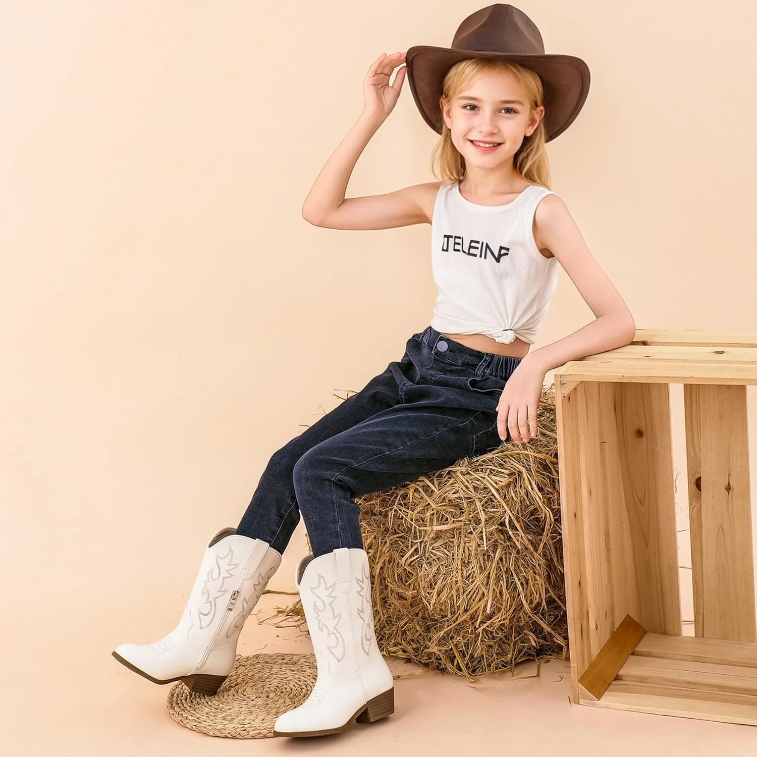 Cowboy Boots for Girls Pointed Toe Kids Cowgirl Boots Mid Calf Western Youth Cowgirl Boots Horse Riding Party for Toddler Little Big Kids