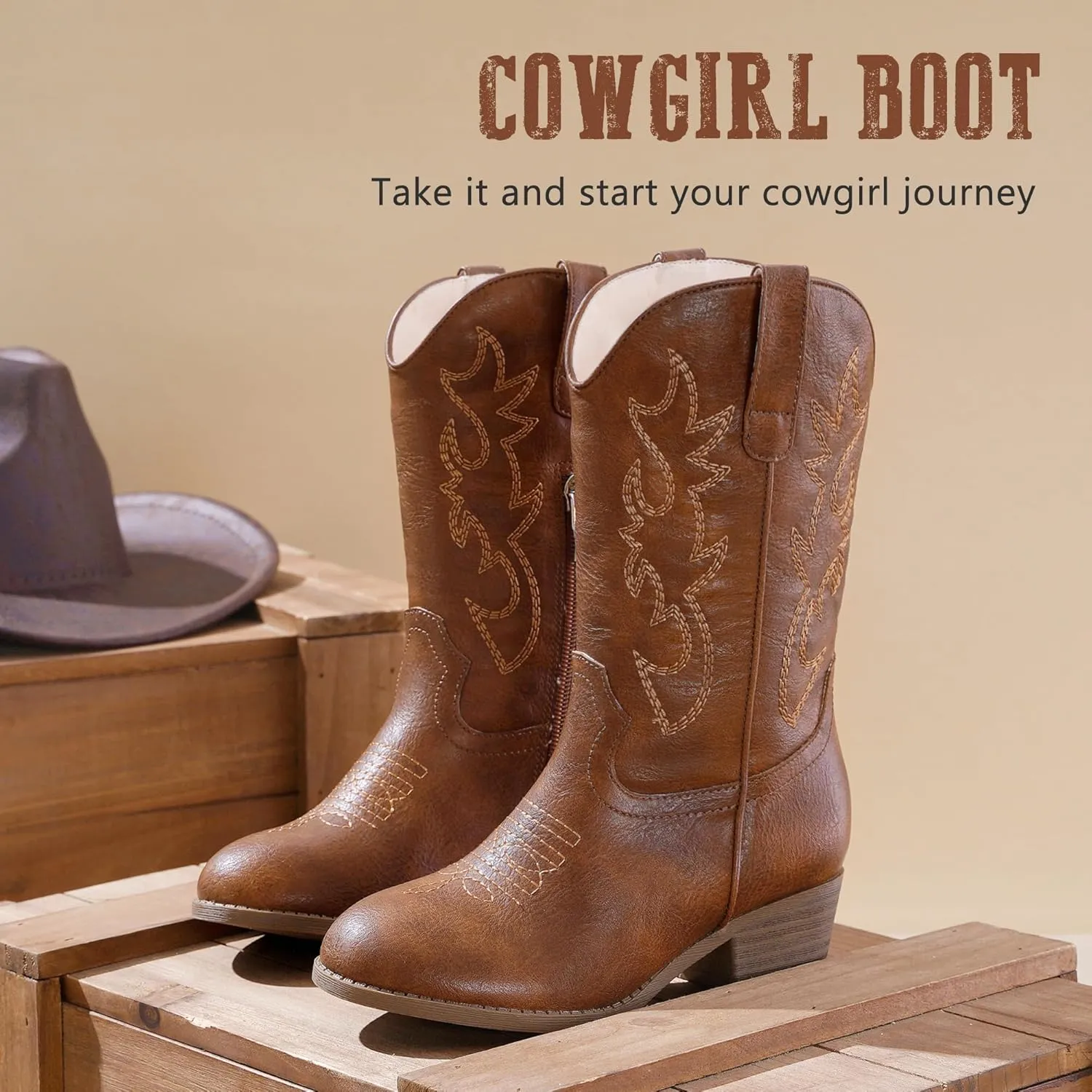 Cowboy Boots for Girls Pointed Toe Kids Cowgirl Boots Mid Calf Western Youth Cowgirl Boots Horse Riding Party for Toddler Little Big Kids