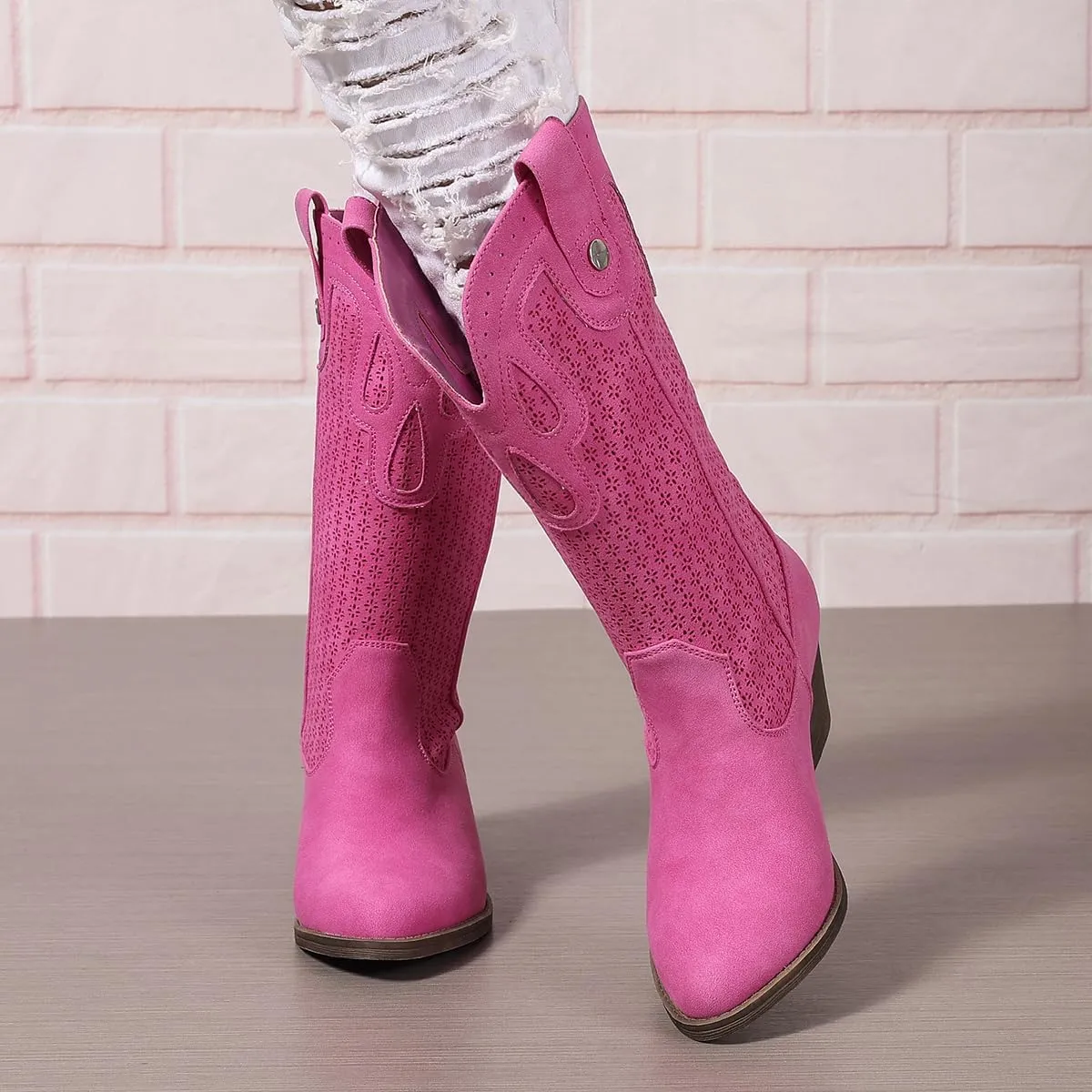 Cowboy Boots for Women Cowgirl Western Boots Pointed Toe Low Heel Girls Ladies Chunky Heeled Wide Calf Boot for Casual Dressy