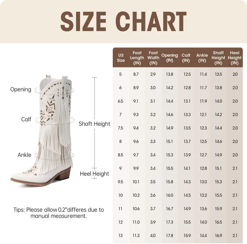 Cowboy Boots for Women - Fringe Knee High Cowgirl Boots with Classic Embroidery, Pointed Toe Pull on Retro Design, Perfect for Western Parties, Weddings and Events