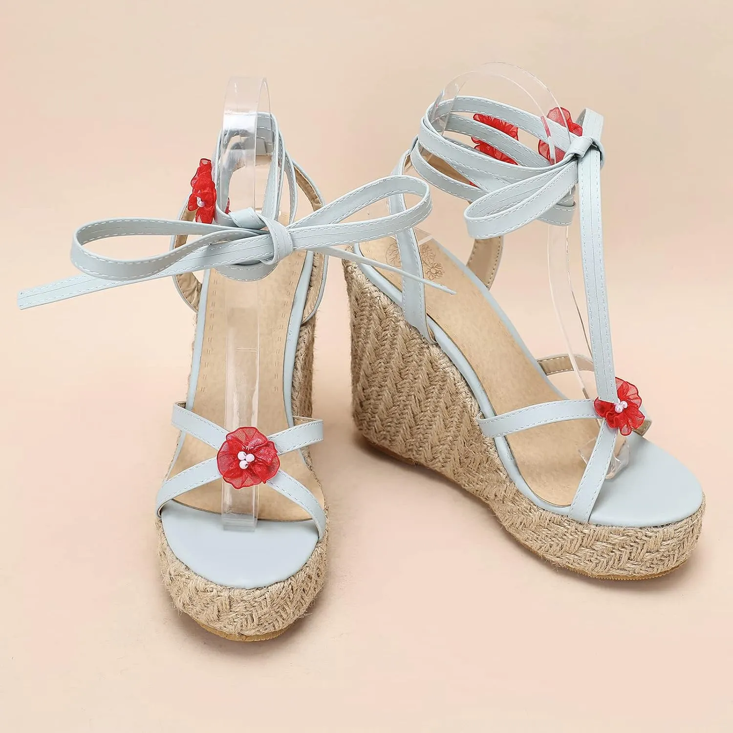 Cozivwaiy Wedge Sandals Espadrilles for Women Lace up Platform Sandals Flower High Heel Boho Sandals Holiday 4.92 inches Heels