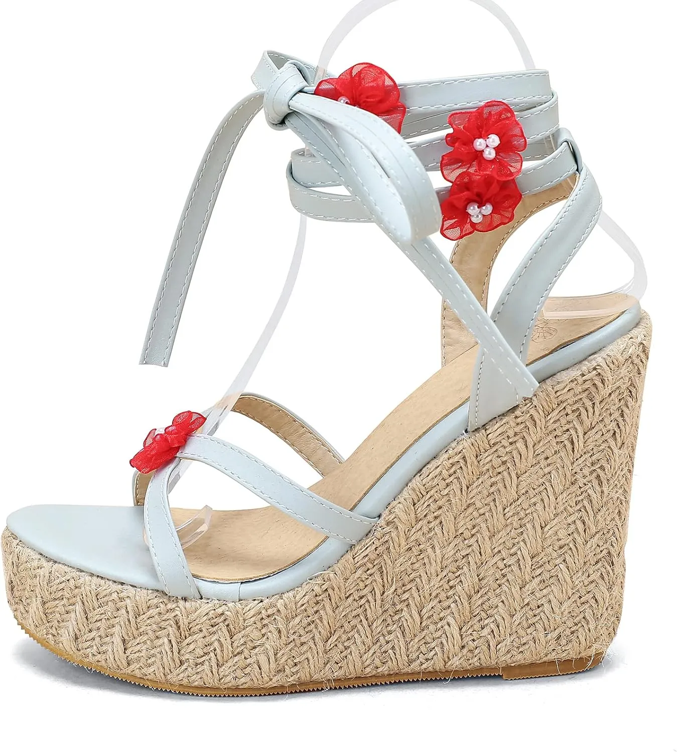 Cozivwaiy Wedge Sandals Espadrilles for Women Lace up Platform Sandals Flower High Heel Boho Sandals Holiday 4.92 inches Heels