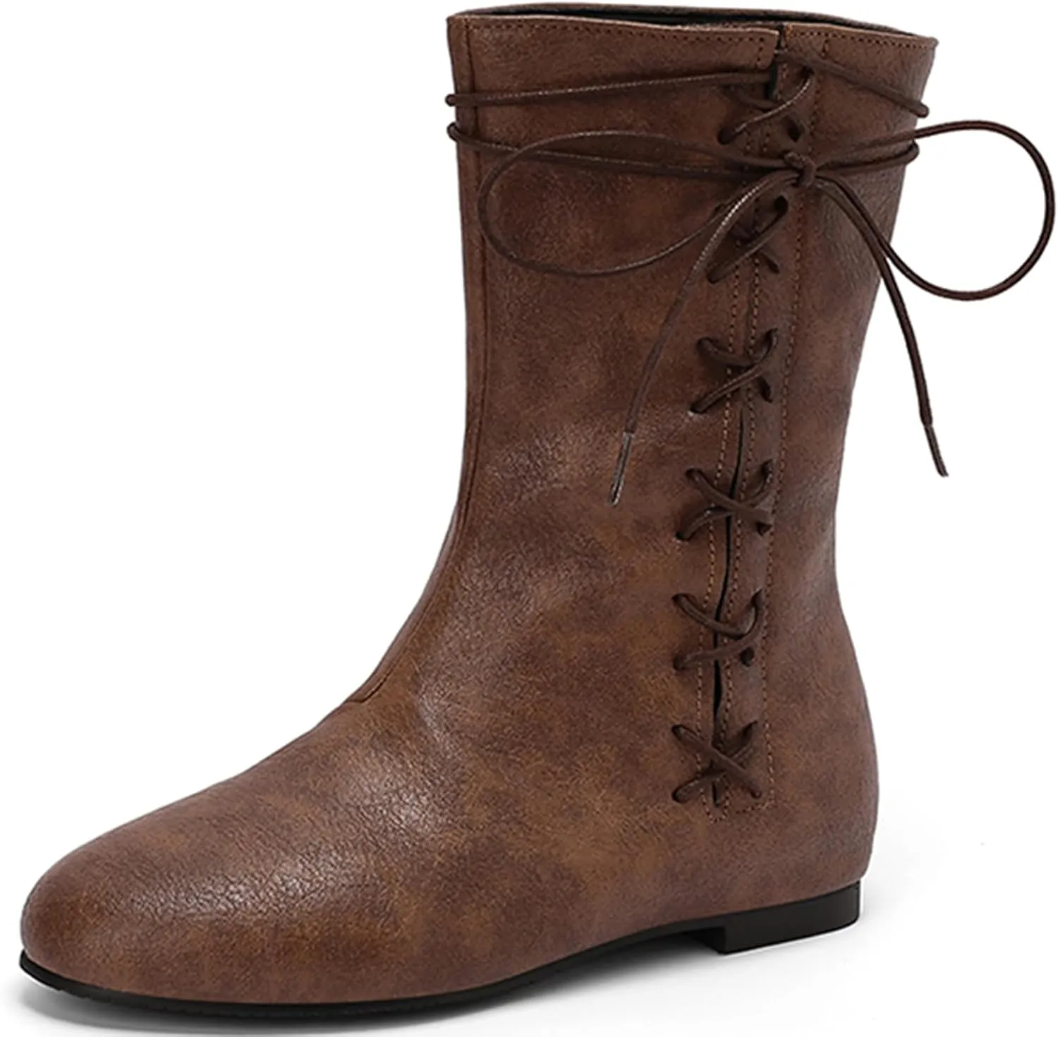 Cozivwaiy Women Vintage Flats Short Boots Lace up Comfortable Boots Round Toe Pirate Cosplay