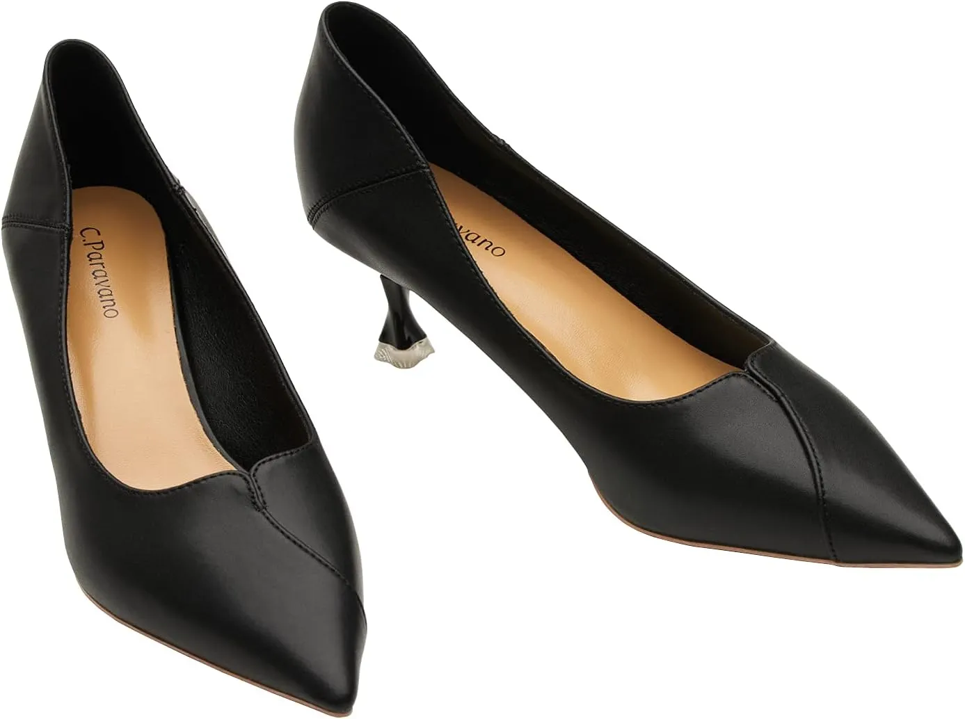 C.Paravano Pointy Kitten Heels Wedding Shoes Dressy Low Heel Work Casual Heels Flight Attendant Heels Mules Heels Women Pump for Office Wear