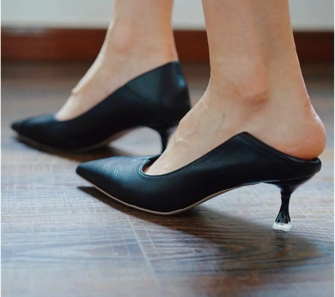 C.Paravano Pointy Kitten Heels Wedding Shoes Dressy Low Heel Work Casual Heels Flight Attendant Heels Mules Heels Women Pump for Office Wear