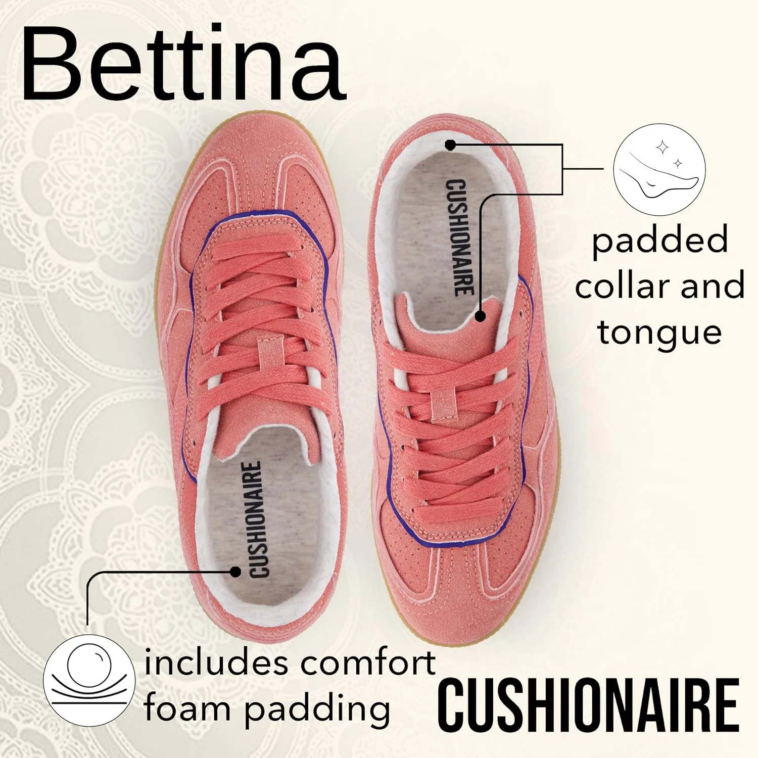 CUSHIONAIRE Bettina Women's Retro Sneaker with Cushioned Insole and Durable Gum Sole