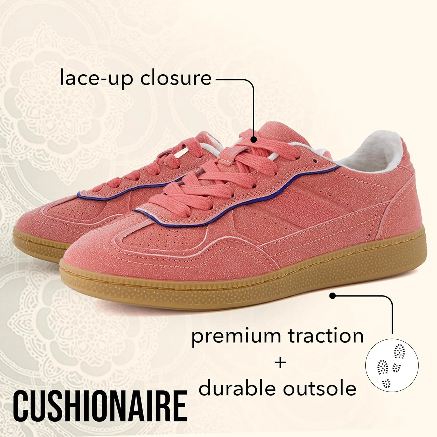 CUSHIONAIRE Bettina Women's Retro Sneaker with Cushioned Insole and Durable Gum Sole