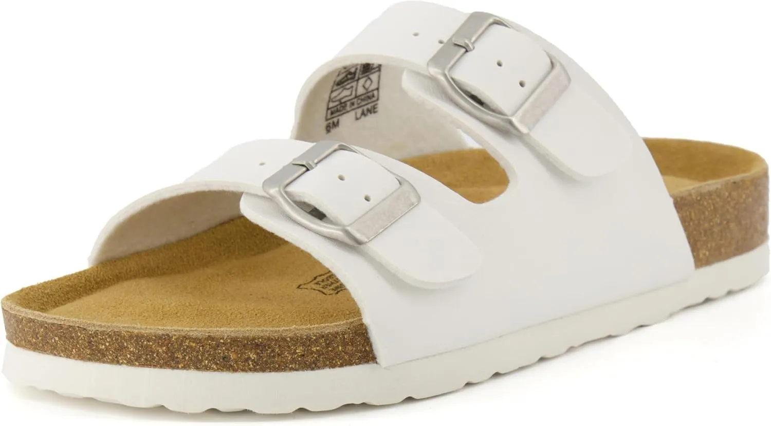 CUSHIONAIRE Lane Cork Footbed Sandals for Women – Comfortable Double Buckle Slip-On with Genuine Suede Footbed & Arch Support Slides for Women Footwear