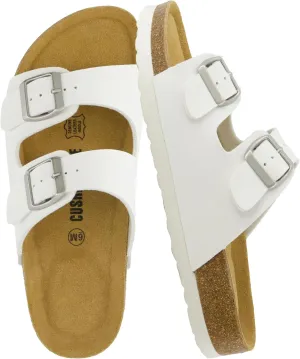 CUSHIONAIRE Lane Cork Footbed Sandals for Women – Comfortable Double Buckle Slip-On with Genuine Suede Footbed & Arch Support Slides for Women Footwear