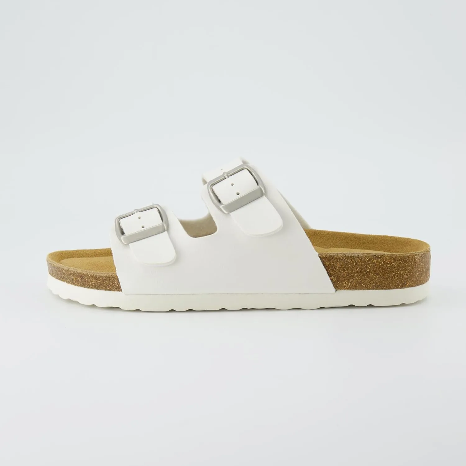 CUSHIONAIRE Lane Cork Footbed Sandals for Women – Comfortable Double Buckle Slip-On with Genuine Suede Footbed & Arch Support Slides for Women Footwear