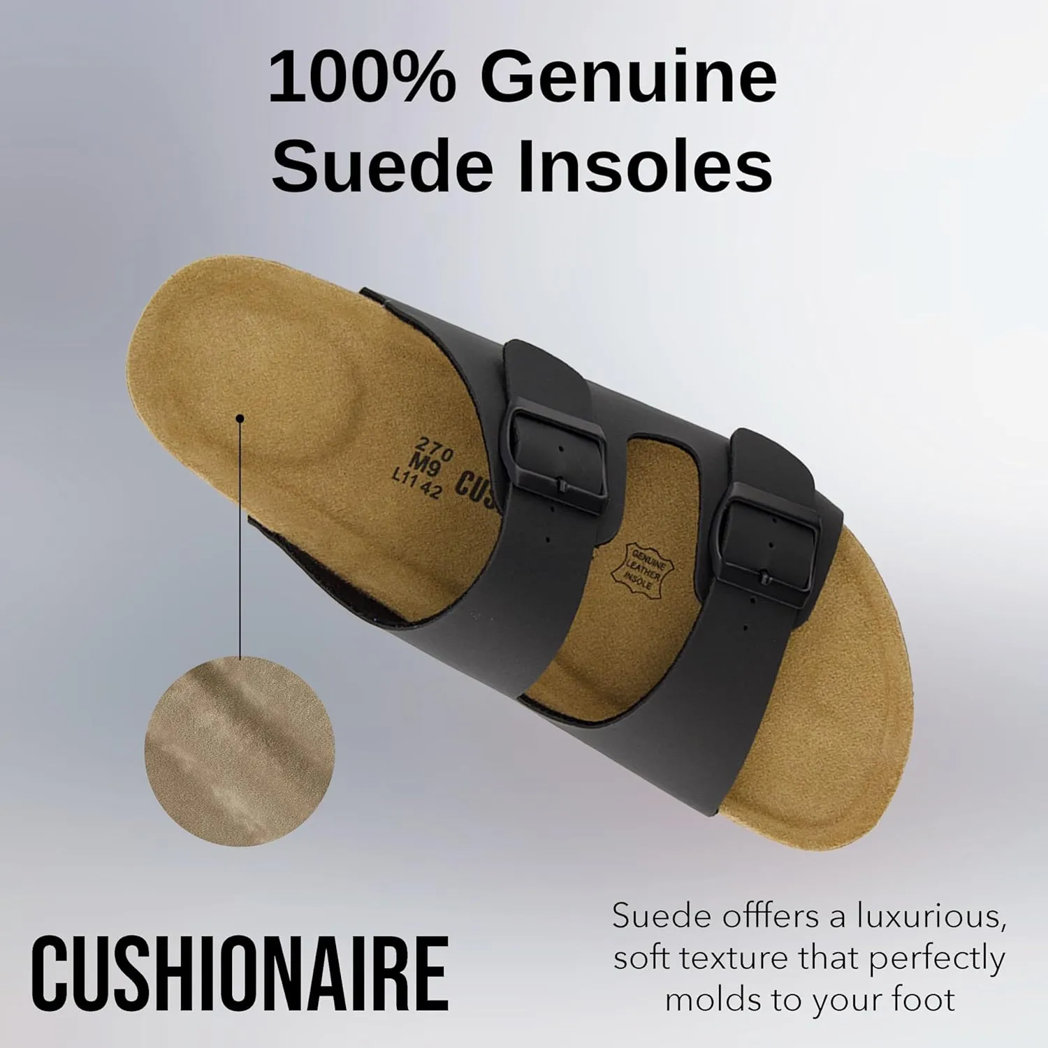 CUSHIONAIRE Men's Lane Cork Footbed Sandal with  Comfort, Arch Support, Adjustable Straps - Comfortable Slide Sandals for Walking, Casual Summer Footwear