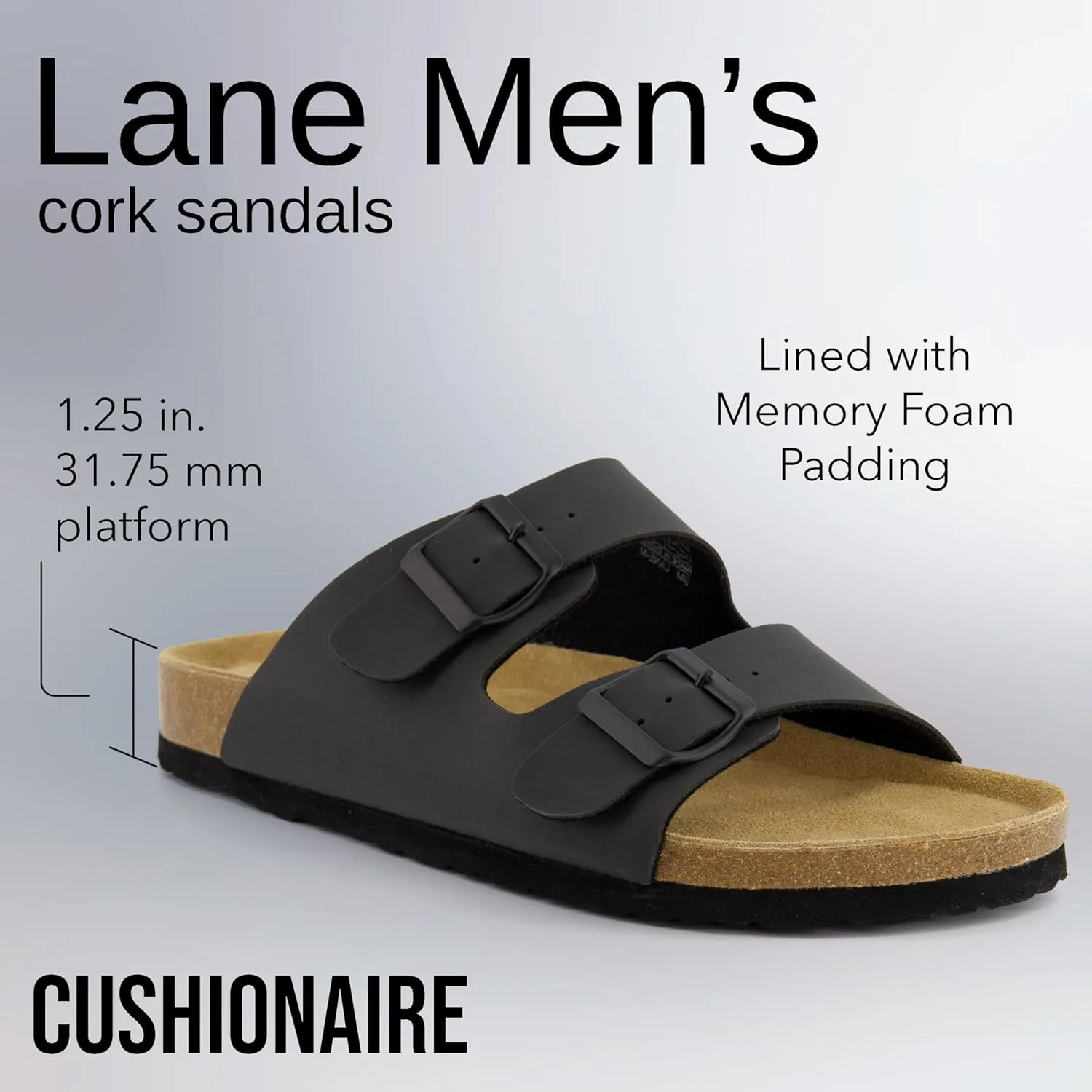 CUSHIONAIRE Men's Lane Cork Footbed Sandal with  Comfort, Arch Support, Adjustable Straps - Comfortable Slide Sandals for Walking, Casual Summer Footwear