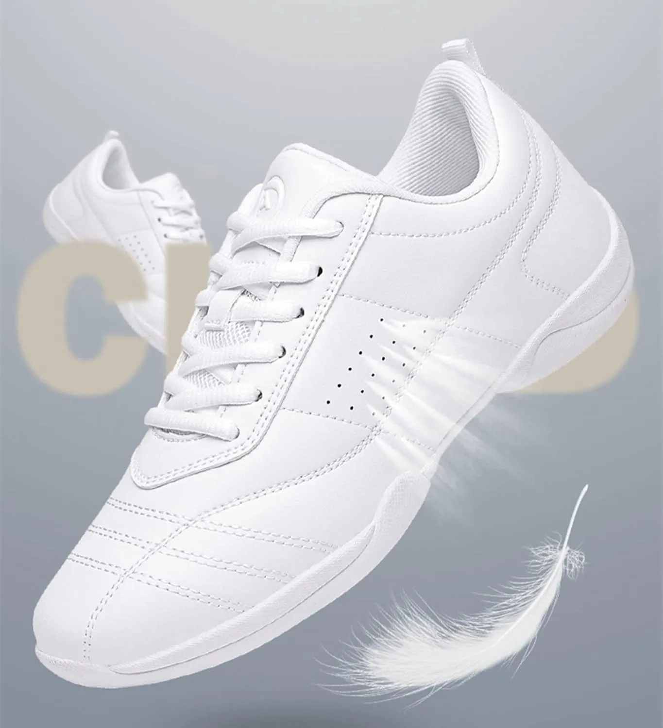 DADAWEN Adult & Youth Cheer Shoes Girls White Cheerleading Shoes for Women Dance Shoes Athletic Sport Training Tennis Breathable Competition Cheer Sneakers