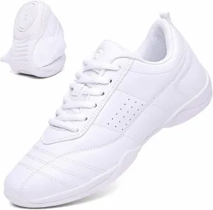 DADAWEN Adult & Youth Cheer Shoes Girls White Cheerleading Shoes for Women Dance Shoes Athletic Sport Training Tennis Breathable Competition Cheer Sneakers