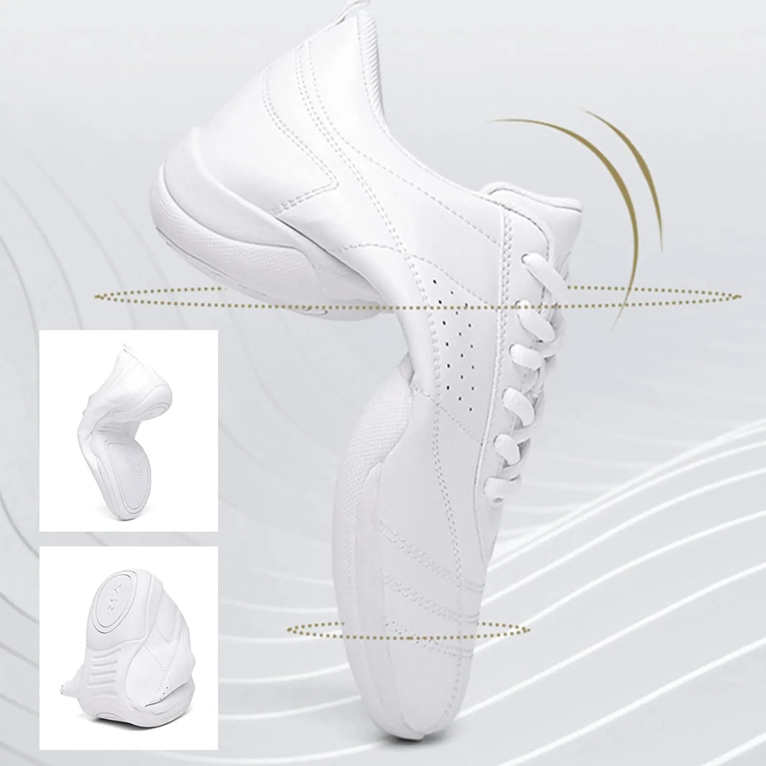 DADAWEN Adult & Youth Cheer Shoes Girls White Cheerleading Shoes for Women Dance Shoes Athletic Sport Training Tennis Breathable Competition Cheer Sneakers