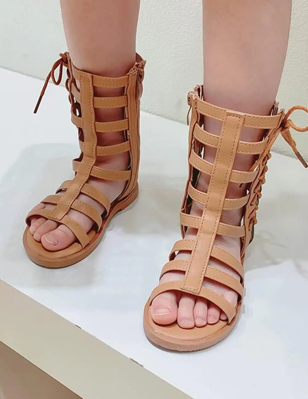 DADAWEN Toddler Girls Sandals Summer Open Toe Strapped Gladiator Sandals With Side Zipper (Toddler/Little Kid)
