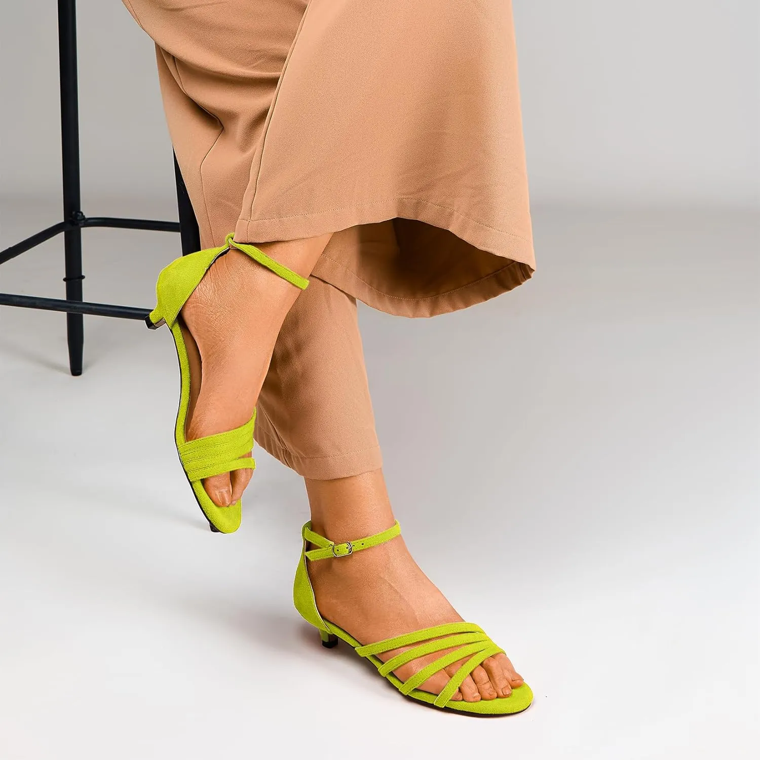 DearOnly Womens Kitten Heel Open Toe Buckle Sandals Basic Classic Ankle Strap Office Casual Prom Summer Shoes 1.4 Inches Heels