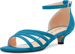 DearOnly Womens Kitten Heel Open Toe Buckle Sandals Basic Classic Ankle Strap Office Casual Prom Summer Shoes 1.4 Inches Heels