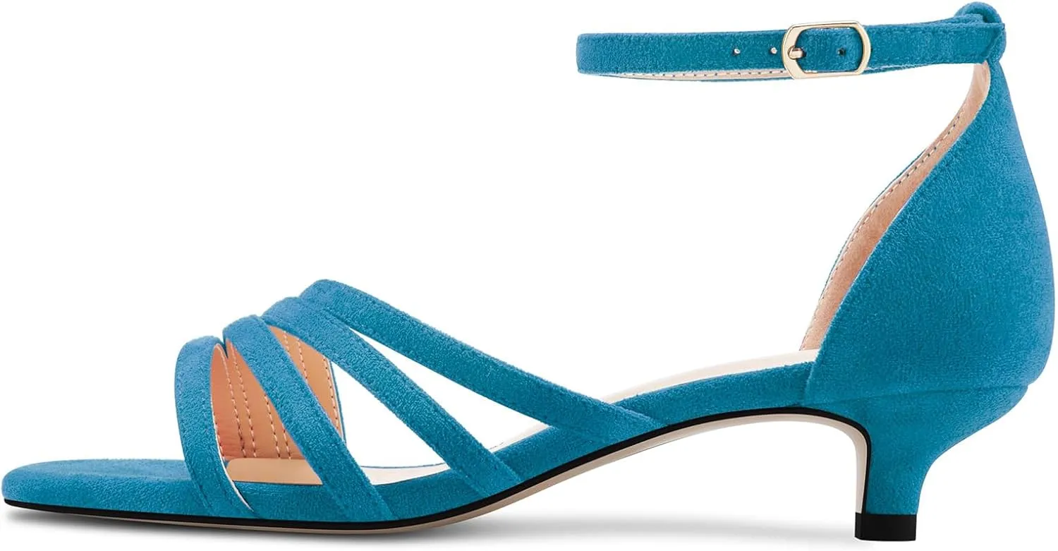 DearOnly Womens Kitten Heel Open Toe Buckle Sandals Basic Classic Ankle Strap Office Casual Prom Summer Shoes 1.4 Inches Heels