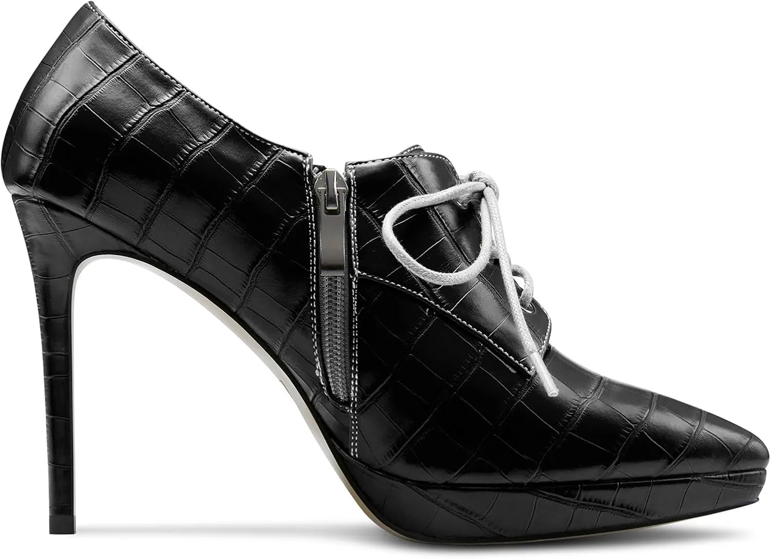 DearOnly Womens Stiletto High Platform Heel Pointed Toe Ankle Boots Short Bootie Lace-up Office Dress 3.9 Inches Heels