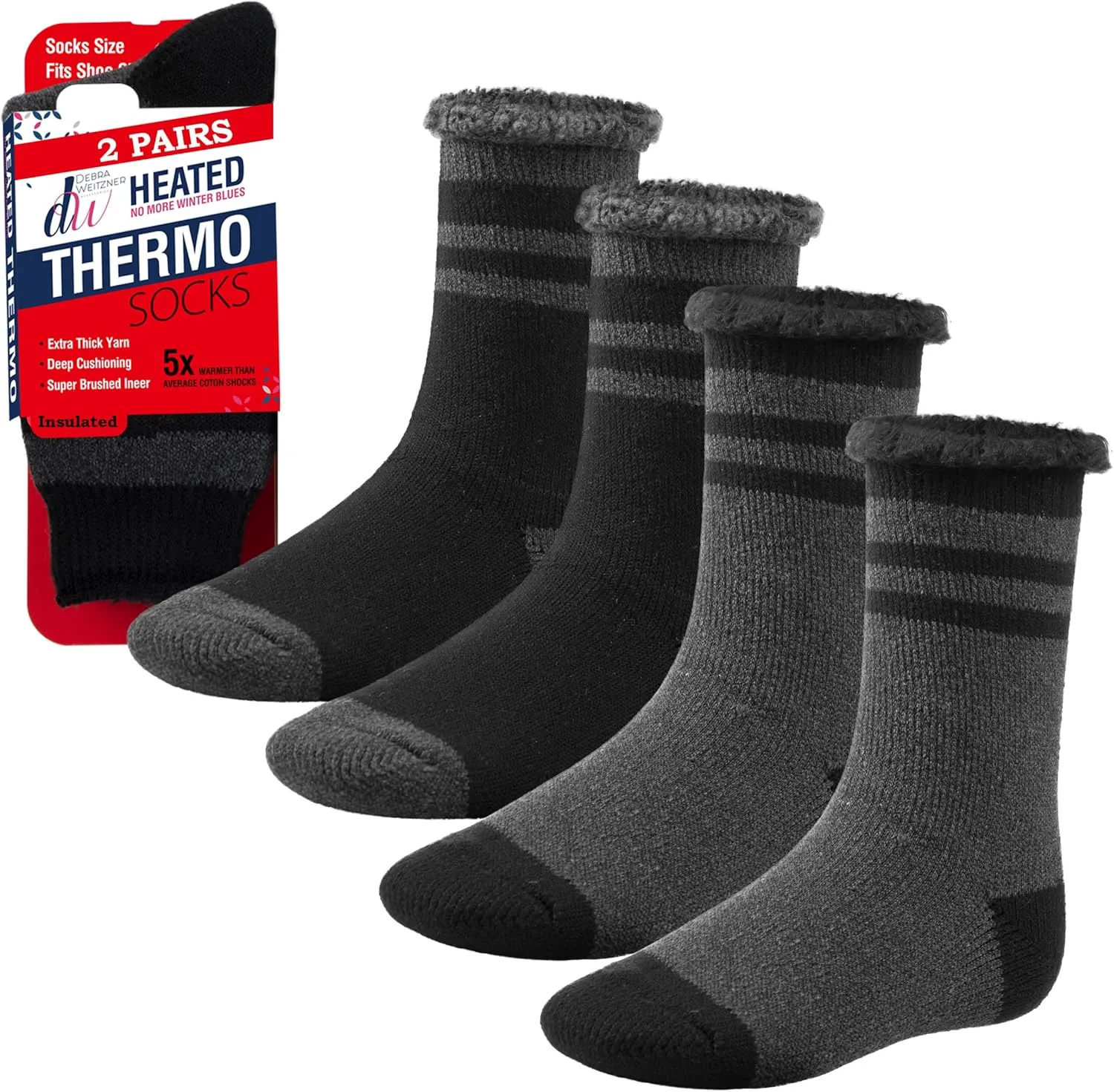 Debra Weitzner Warm Thermal Socks for Men and Women Extreme Cold Weather Winter Wear Insulated Heavy Boot Socks 2 Pairs